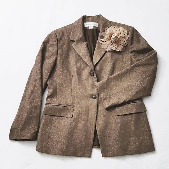 JONES NEW Y Brown Wool Blend Gold Metallic Jacket - Picture 4 of 11